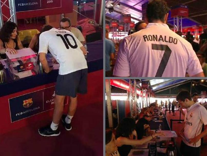Tempo di elezioni a Barcellona dove verr scelto il nuovo presidente. Ma alle votazioni spuntano le maglie di Figo e Cristiano Ronaldo. (elmundodeportivo)